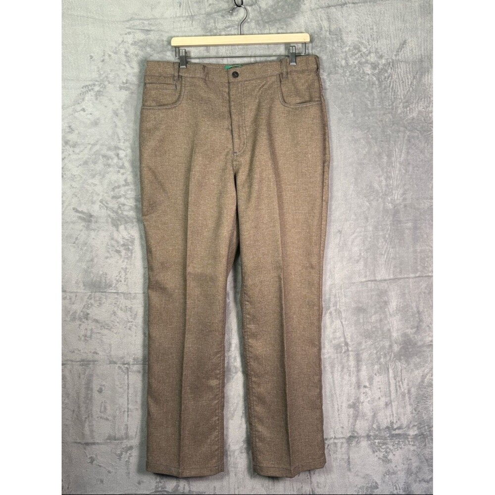 Haband’s Fit Forever Tan Polyester Pleated Chinos Blue Stitch Size 36